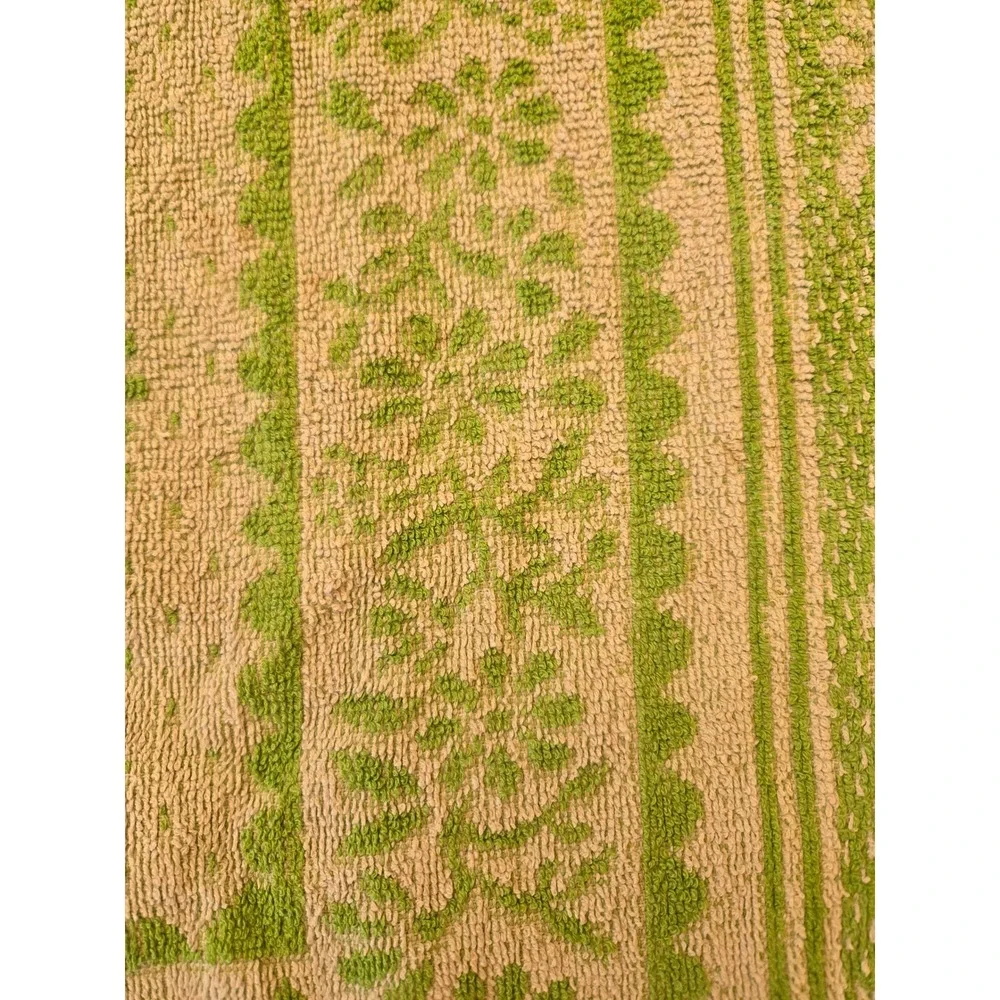 Vintage Lady Pepperell Towels  Green Floral Fringe  USA  Set of 2